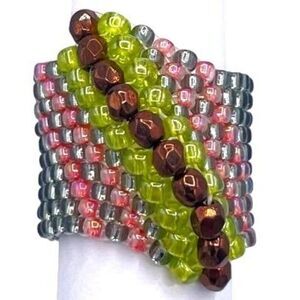 Silver with Yellow and Bronze Crystal Cellini Spiral Statement Ring Size 6